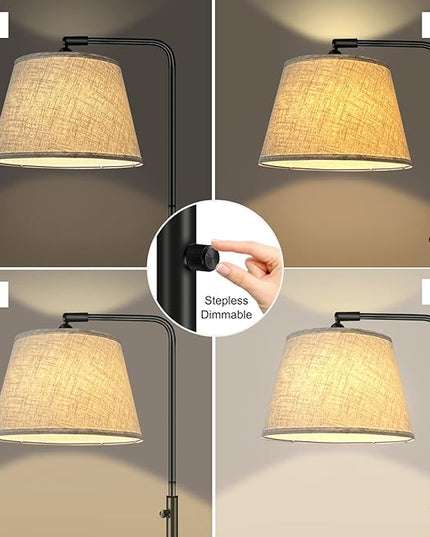 Floor Lamp with 3 Color Temperatures for Living Room Bedroom Office, Arc Modern Standing Lamp Tall Bright Corner Floor Lamp with Shade, Stepless Adjustable 3000K-6500K Colors, 9W LED Bulb - LeafyLoom