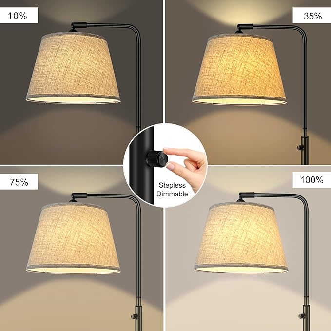 Floor Lamp with 3 Color Temperatures for Living Room Bedroom Office, Arc Modern Standing Lamp Tall Bright Corner Floor Lamp with Shade, Stepless Adjustable 3000K-6500K Colors, 9W LED Bulb - LeafyLoom