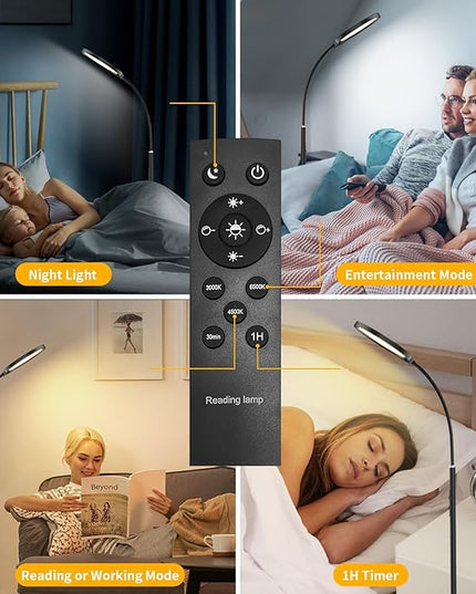 Airand LED Floor Lamp, 12W/1000lm Gooseneck Floor Standing Reading Light with Stepless Adjustable 3000K-6000K Colors and Timer, Remote and Touch Control, Sofa Standing lamp for Room, Bedroom, Office - LeafyLoom