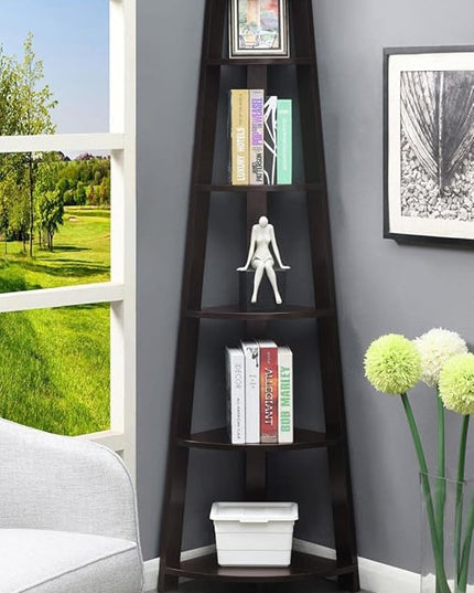 Convenience Concepts Newport 5 Tier Corner Bookcase, Espresso - LeafyLoom