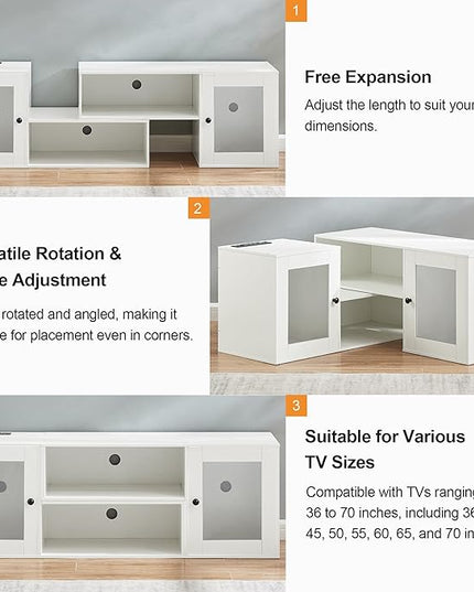 VECELO LED TV Stand for Televisions up to 70 Inchs Modern Entertainment Center with Storage Media Console with 23 Flashing Options and 4 Customizable Modes for Living Room, Bedroom, White - LeafyLoom