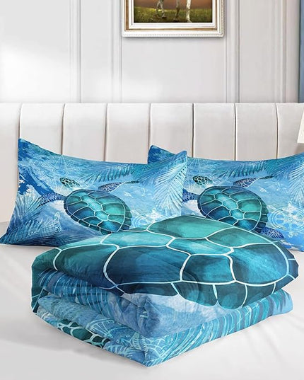 CVHOUSE Sea Turtle Bedding Set,Sea Turtle Comforter Full,Ocean Bohemia Comforter Set for Boys Kids Girls,Ocean Quilt Set with 1 Comforter and 2 Pillow Cases - LeafyLoom