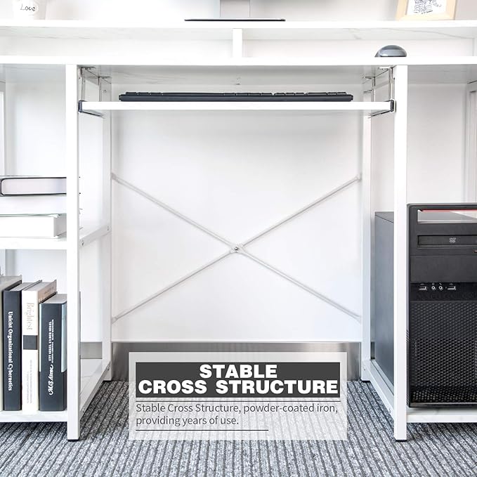 TOPSKY Compact Computer Desk with Storage Shelves/Keyboard Tray/Monitor Stand Study Table for Home Office (White marble texture., 46.5 * 19 inch) - LeafyLoom