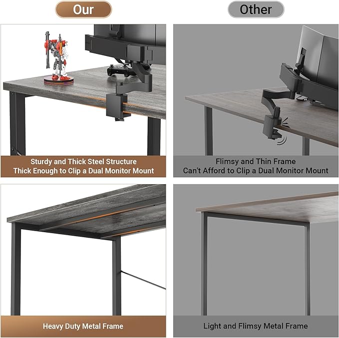 armocity Computer Desk with LED, Gaming Desk with Outlets, 40 Reversible Laptop Table with Monitor Stand, Small Desk for Small Spaces, Grey/Black - LeafyLoom