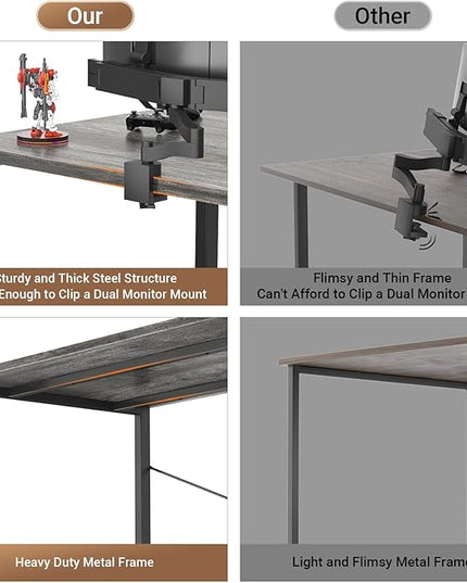 armocity Computer Desk with LED Lights, 47 Gaming Desk with Power Outlet and USB, Reversible Laptop Table with Moveable Monitor Stand for Small Spaces, Office, Room, Grey and Black - LeafyLoom