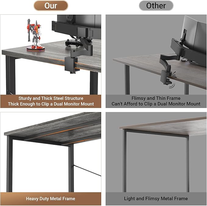 armocity Computer Desk with LED Lights, 47 Gaming Desk with Power Outlet and USB, Reversible Laptop Table with Moveable Monitor Stand for Small Spaces, Office, Room, Grey and Black - LeafyLoom