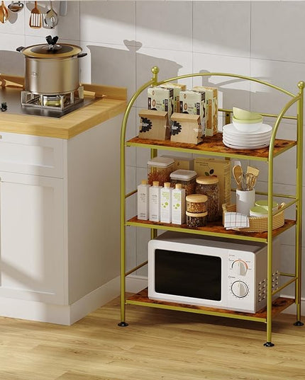 FRAPOW Folding Bookshelf No Assembly, 3 Tier Shelf Gold Collapsible Bookcase, Arched Metal Display Portable Book Shelf with Storage Shelves for Bedroom, Living Room, Home Office - LeafyLoom