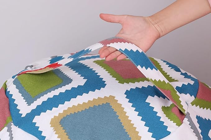 Colorful House Stuffed Animal Storage Bean Bag Chair Cover for Kids Stuffable Zipper Beanbag for Organizing Children Toys Large Canvas(38'',Square Pattern) - LeafyLoom