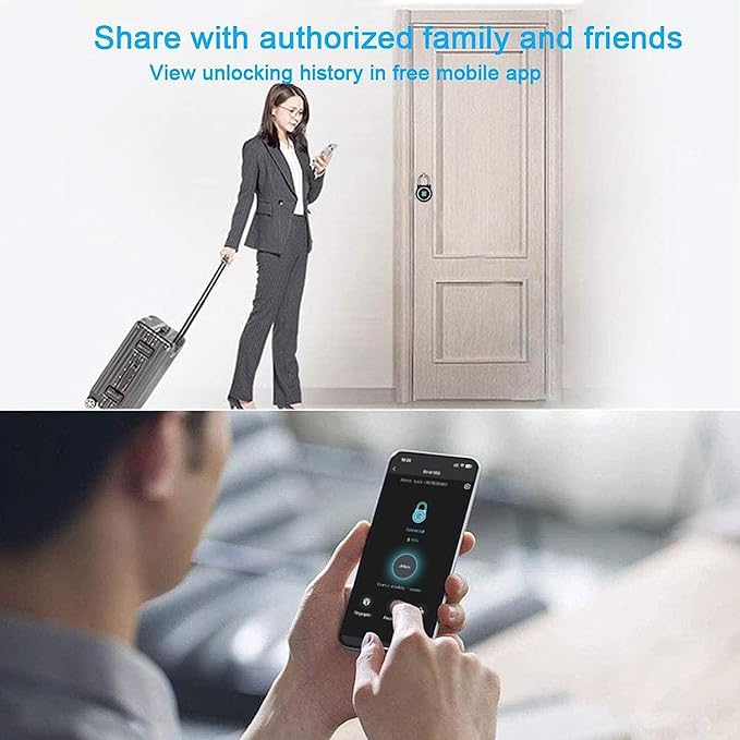 Fingerprint Padlock, Bluetooth Lock, Mobile APP, MEGAFEIS Smart Padlock with Keyless Biometric, Water Resistant, Suitable for Gym, Sports, Bike, School, Fence and Storage(Black) MEGAFEIS