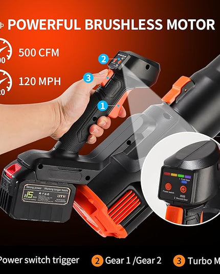 2024 Strong Power Leaf Blower Cordless, 500CFM 120MPH Leaf Blower with Battery and Charger, 20V 4.5Ah Battery Powered with Flat and Round Nozzles, for Lawn Care Yard Porch Driveway Patio Clean Snow - LeafyLoom