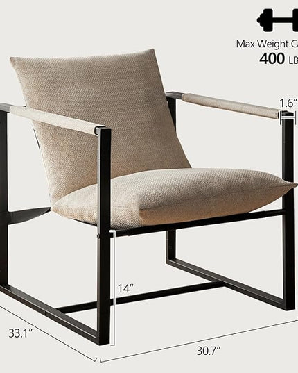 Wimarsbon Modern Accent Chair, Mid Century Sitting Chair with Sponge Cushion, Comfy and Sturdy Lounge Chair with Metal Leg for Bedroom, Living Room, Office,Easy Assembly (Linen-Beige) - LeafyLoom