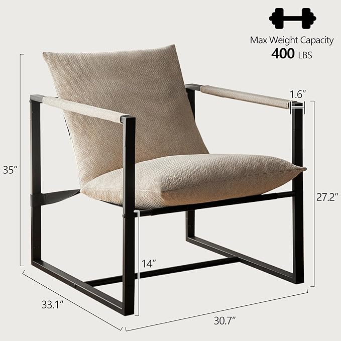 Wimarsbon Modern Accent Chair, Mid Century Sitting Chair with Sponge Cushion, Comfy and Sturdy Lounge Chair with Metal Leg for Bedroom, Living Room, Office,Easy Assembly (Linen-Beige) - LeafyLoom