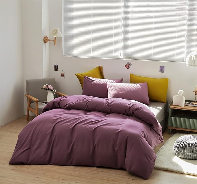 Purple Comforter Set Twin Grape Color Bedding Set 3 Pieces Solid Purple Comforter Set Hotel Quality Lightweight Women Comforter Set Twin Breathable Purple Bed Comforter Set Twin - LeafyLoom