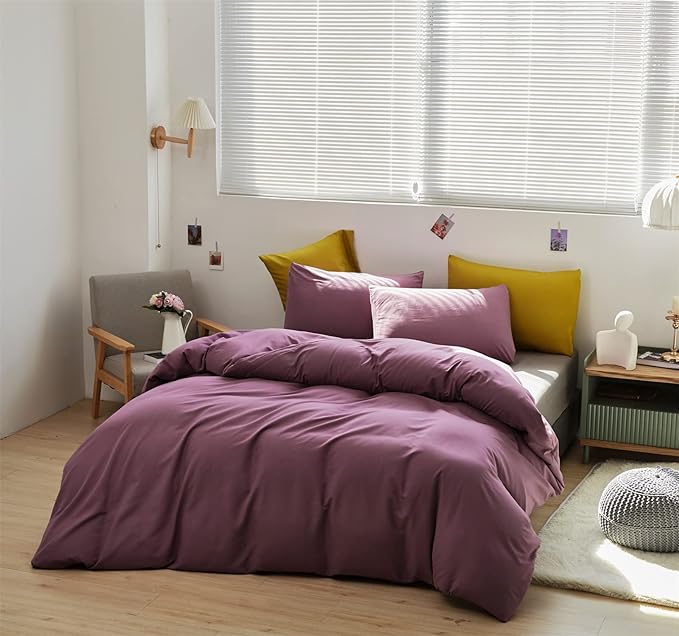 Purple Comforter Set Full Grape Color Bedding Set 3 Pieces Solid Purple Comforter Set Hotel Quality Lightweight Women Comforter Set Full Breathable Purple Bed Comforter Set Full - LeafyLoom
