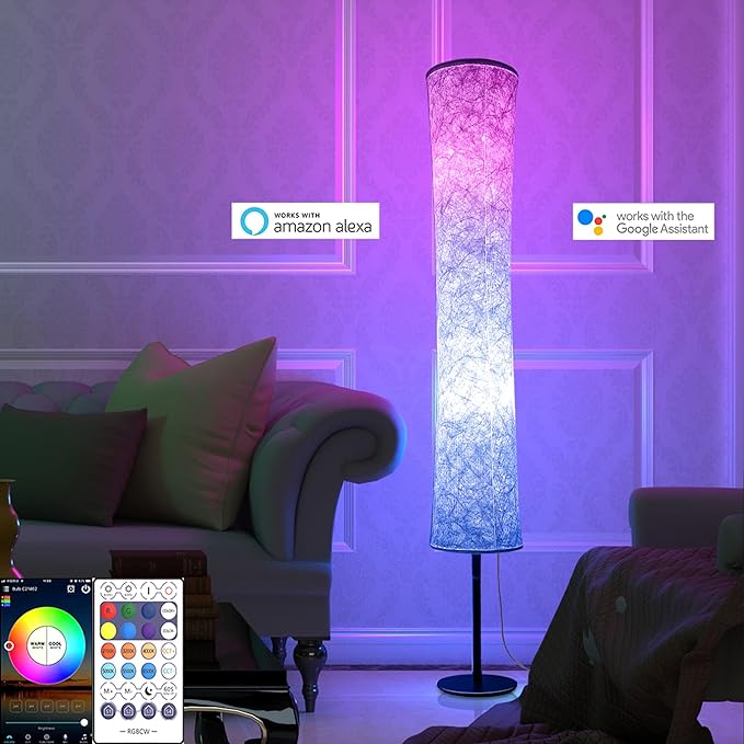 BLUEYE Smart Floor Lamp, Similar to Fabric Shade, 64'' Standing Lamps for Bedroom, APP & Remote, RGBCW 2700K-6500K, 2 X 60W Equivalent, No Hub Required,Compatible with Alexa Google Assistant - LeafyLoom