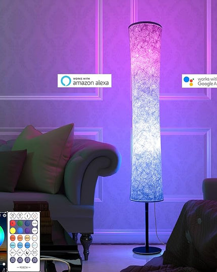 BLUEYE Floor Lamp,RGBCW 2700K-6500K,APP & Remote&Smart Voice Control, 2 X 60W Equivalent, No Hub Required,Compatible with Alexa Google Assistant, 60'' Standing Lamp for Bedroom, Similar Fabric - LeafyLoom