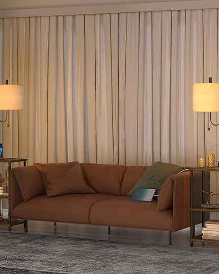 Set of 2 Floor Lamp with Table, End Table with USB Charging Port Type-C, Power Outlet, Bedside Nightstand Shelves, Side Table with Reading Standing Light for Living Room Bedroom(Brown) - LeafyLoom