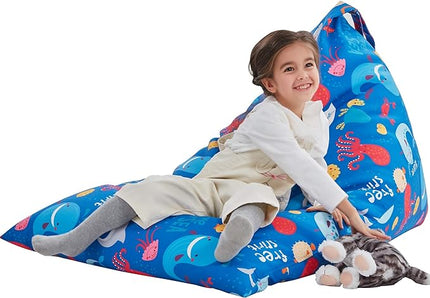 Nobildonna Stuffed Animal Storage Bean Bag Chair Cover Only for Kids and Adults, Extra Large Beanbag without Filling Plush Toys Holder and Organizer- Premium Canvas 250L (Sea Animals) - LeafyLoom