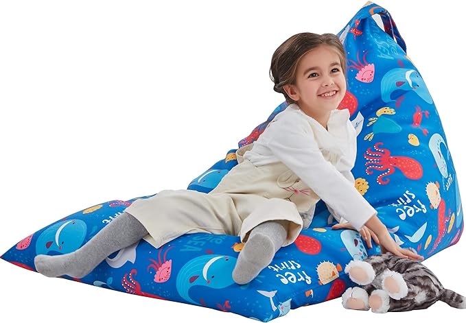 Nobildonna Stuffed Animal Storage Bean Bag Chair Cover Only for Kids and Adults, Extra Large Beanbag without Filling Plush Toys Holder and Organizer- Premium Canvas 250L (Sea Animals) - LeafyLoom