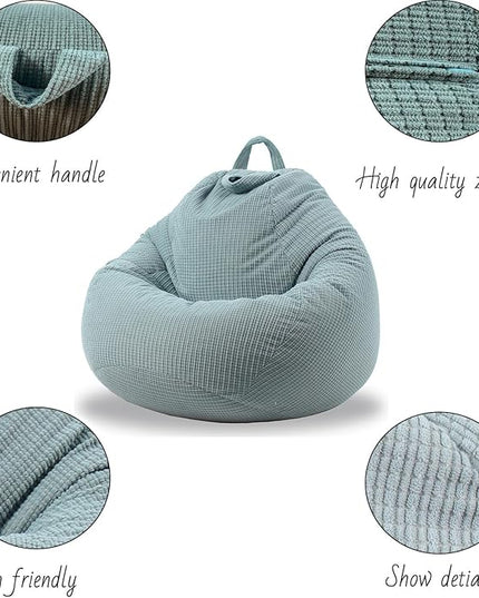 Stuffed Animal Storage Bean Bag Chair Cover (No Filler) Washable Ultra Soft Corduroy Bean Bag Cover for Organizing Plush Toys, Bean Bag for Adults - LeafyLoom