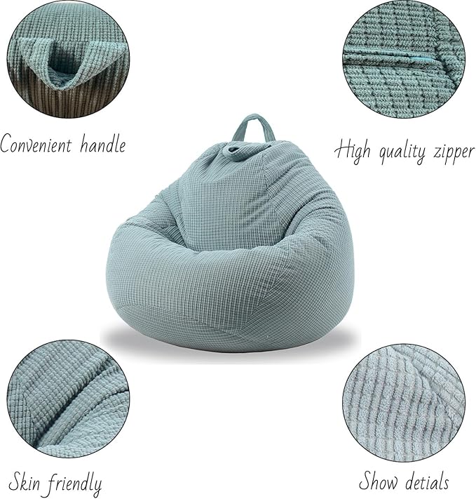 Stuffed Animal Storage Bean Bag Chair Cover (No Filler) Washable Ultra Soft Corduroy Bean Bag Cover for Organizing Plush Toys, Bean Bag for Adults - LeafyLoom