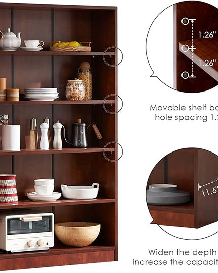 Farini Cherry Bookshelf 5 Shelf Office Bookcase 60 Inches Tall Modern Wood Bookshelf for Living Room Office - LeafyLoom