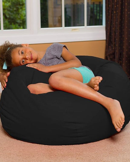 Posh Creations Bean Bag Chair for Kids, Teens, and Adults Includes Removable and Machine Washable Cover, Solid Black, 38in - Large - LeafyLoom