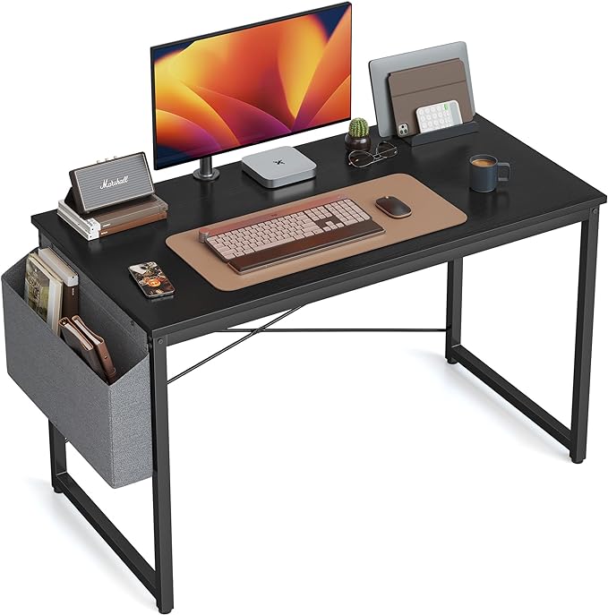Cubiker Computer Desk 40 inch Home Office Writing Study Desk, Modern Simple Style Laptop Table with Storage Bag, Black - LeafyLoom