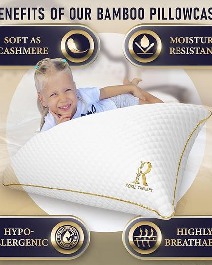 Royal Therapy 4-Pack Queen Memory Foam Pillow, Adjustable Shredded Pillow for Neck & Shoulder Pain Relief, Support for Back, Stomach, Side Sleepers - LeafyLoom