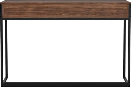 Martha Stewart Ollie Home Office Desk with 3 Drawers in Walnut Wood Grain with Oil Rubbed Bronze Hardware - LeafyLoom