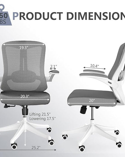 Office Chair with 350LBS Capacity, Ergonomic Comfort Home Desk Chair, Mid Back Gaming Chair with Wheels, Adjustable Height, Lumbar Support, Flip-up Armrest - LeafyLoom