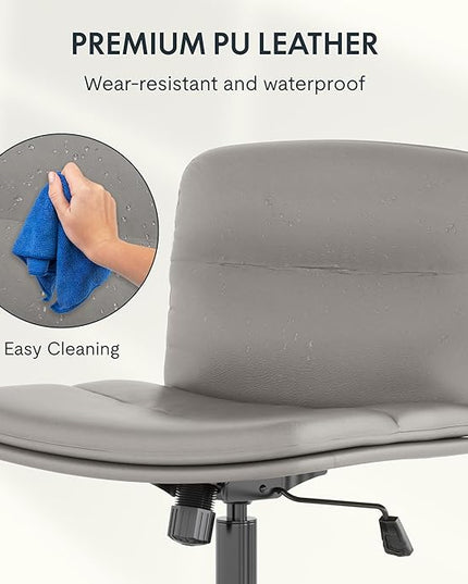 FLEXISPOT Armless Cross Legged Office Chairs Comfy Wide Seat Criss Cross Chair Height Adjustable Reading Chairs with Wheels for Living Room Bedroom Study (Gray) - LeafyLoom