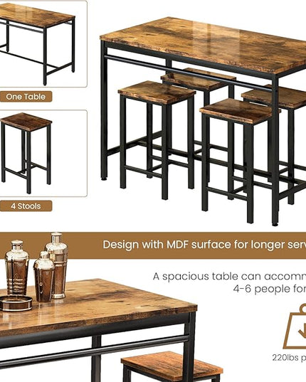 DKLGG Dinner Table Set for 4, Modern Kitchen Table and Chairs for 4 Wooden Top and Adjustable Metal Legs, Small Dining Room Table Set 5 Pieces Compact Design for Small Space - LeafyLoom