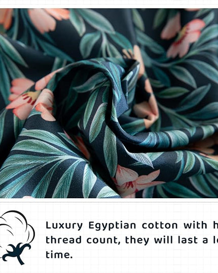 QSH Floral Egyptian Cotton Sheets King Size - Floral Bedding Sheets Botanical Pattern Printed Bedding King Size Bed Sheets 17.5" Extra Deep Pocket 4pcs - LeafyLoom