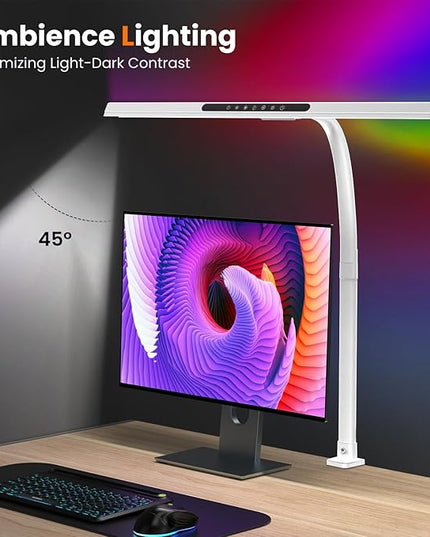 2-in-1 Desk Lamp with RGB Backlight,Architect Desk Lamps for Home Office,24W Tall Desk Lamp with Clamp,60"Timer,25 Lighting Modes,Eye Protection Swing Arm Lamp for Home/Office/Gaming/Study - LeafyLoom