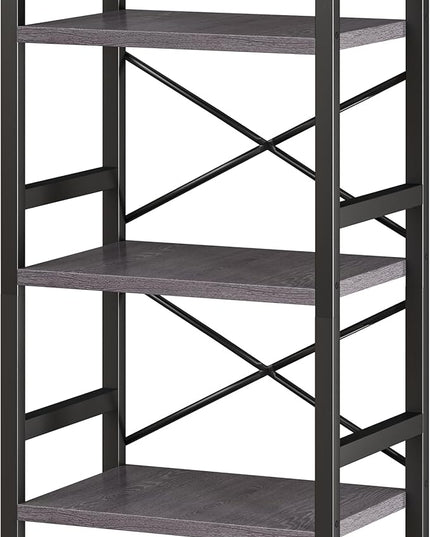 Bookshelf, 3 Tier Industrial Bookcase, Metal Small Bookcase, Rustic Etagere Book Shelf Storage Organizer for Living Room, Bedroom, and Home Office(Grey) Patent Pending D29873033 - LeafyLoom