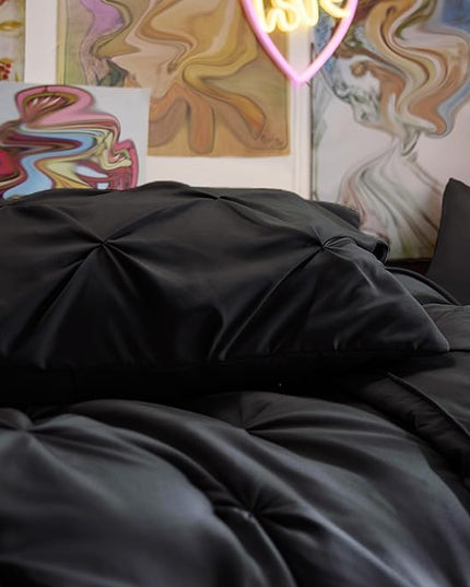 Bedsure Black Twin Comforter Set with Sheets - 5 Pieces Twin Bedding Sets, Pinch Pleat Twin Bed in a Bag with Comforter, Sheets, Pillowcase & Sham - LeafyLoom