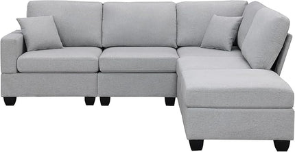 90" Sectional Couch, 5-Seat Modular Sectional Sofa with Convertible Ottoman, L-Shape Corner Sofa Set with 2 Pillows for Living Room, Apartment, Office - LeafyLoom