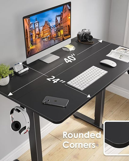 STARY Electric Adjustable Height Sit Stand Home Office Desk with Splice Board, 40x24, Black Desktop/Black Frame - LeafyLoom