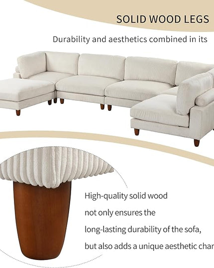 Free Combination Convertible Modular Sectional Sofa with Movable Ottomans , 163'' Oversized Corduroy Upholstered Sleeper Corner Couch Sofabed with Wooden Legs and Detachable Cushions for Living Room - LeafyLoom