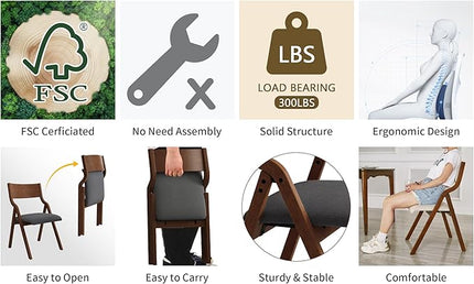 Ball & Cast Padded Folding Chairs 2 Pack,Solid Wood Frame,18" Seat Height,Space Saving,Easy to CarrySuitable for dining room, bedroom and outdoor, Dark gray - LeafyLoom