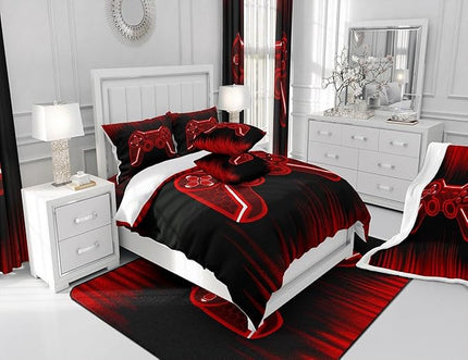 Feelyou Gamer Comforter Set Twin Size Kids Game Controller Comforter for Boys Teens Red Black Bedding Set Gaming Duvet Set Room Decor Quilt Set - LeafyLoom