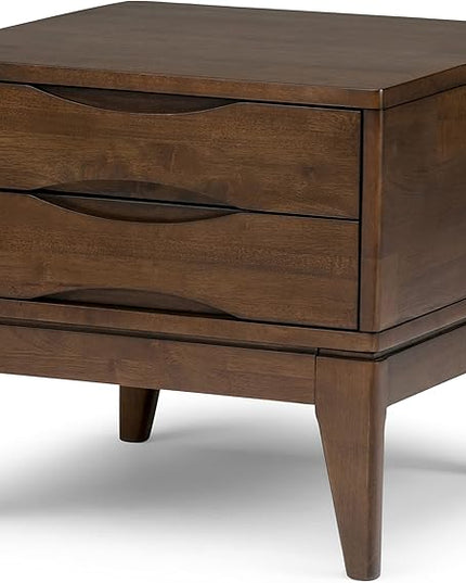 SIMPLIHOME Harper Solid Hardwood 22 inch wide Square Mid Century Modern End Side Table in Walnut Brown with Storage, 2 Drawers, for the Living Room and Bedroom - LeafyLoom