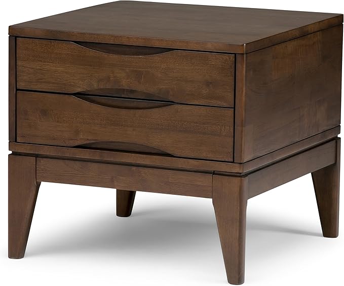 SIMPLIHOME Harper Solid Hardwood 22 inch wide Square Mid Century Modern End Side Table in Walnut Brown with Storage, 2 Drawers, for the Living Room and Bedroom - LeafyLoom