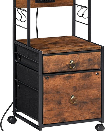 HOOBRO 2-Drawer File Cabinet, Filing Cabinet with Charging Station, Vertical Office Cabinet with Open Storage Shelf, Printer Stand, A4/Letter Size, Nonwovens Drawer, Rustic Brown BF23UWJ01 - LeafyLoom