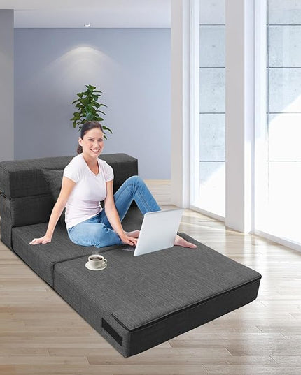 Convertible Sleeper Chair Bed with Pillow Memory Foam Fold Sofa Bed Couch Futon Lazy for Living Room/Home Office/Guest Beds/Apartment/Upstairs Loft,Twin Size,Dark Gray - LeafyLoom