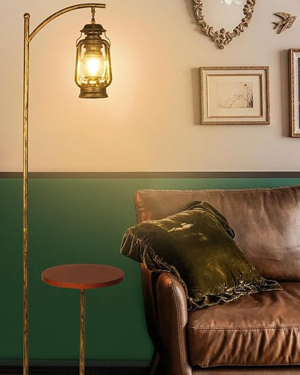 Hsyile Floor Lamp for Living Room Bedroom with Table and Shelves Retro Horse Lantern Floor Lamp with Remote Dimmable Farmhouse Standing Lamp (Bronze) - LeafyLoom