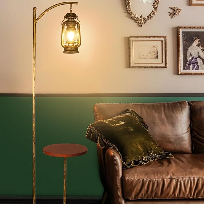 Hsyile Floor Lamp for Living Room Bedroom with Table and Shelves Retro Horse Lantern Floor Lamp with Remote Dimmable Farmhouse Standing Lamp (Bronze) - LeafyLoom