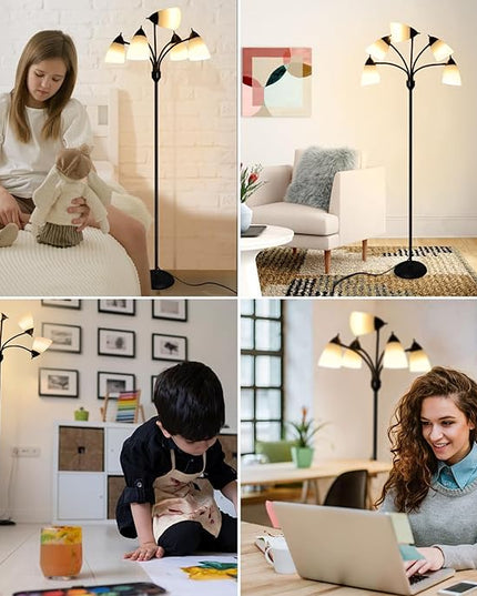DINGLILIGHTING Floor Lamp Tall for Room: Flexible Gooseneck Floor Lamps Standing for Bedroom Home Office - Modern Floor Lights 5-Light - LeafyLoom
