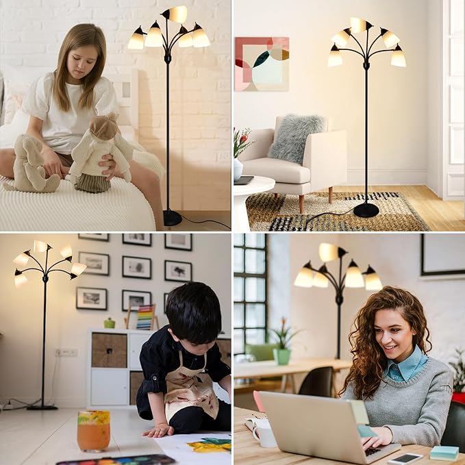 DINGLILIGHTING Floor Lamp Tall for Room: Flexible Gooseneck Floor Lamps Standing for Bedroom Home Office - Modern Floor Lights 5-Light - LeafyLoom